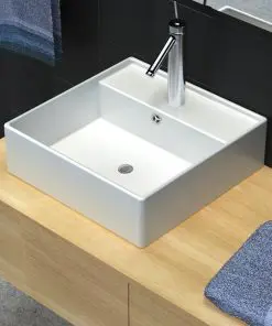 vidaXL Ceramic Basin Square with Overflow and Faucet Hole 41 x 41 cm