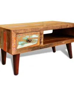 vidaXL Coffee Table with Curved Edge 1 Drawer Reclaimed Wood