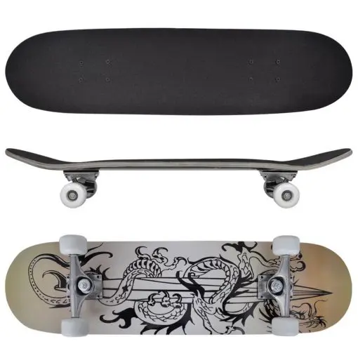 vidaXL Oval Shape Skateboard 9 Ply Maple Dragon Design 8″