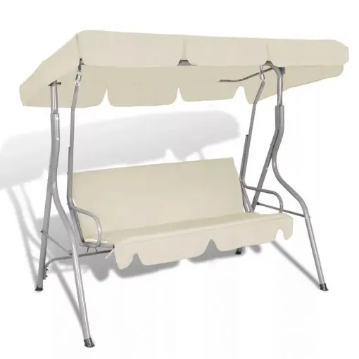 vidaXL Outdoor Hanging Swing Bench with a Canopy for 3 Persons Sand White