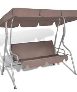 vidaXL Outdoor Hanging Swing Bench with a Canopy Coffee for 3 Persons