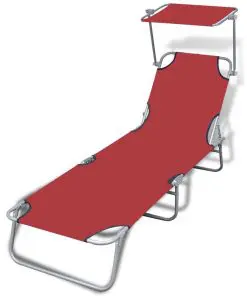 vidaXL Folding Sun Lounger with Canopy Steel and Fabric Red