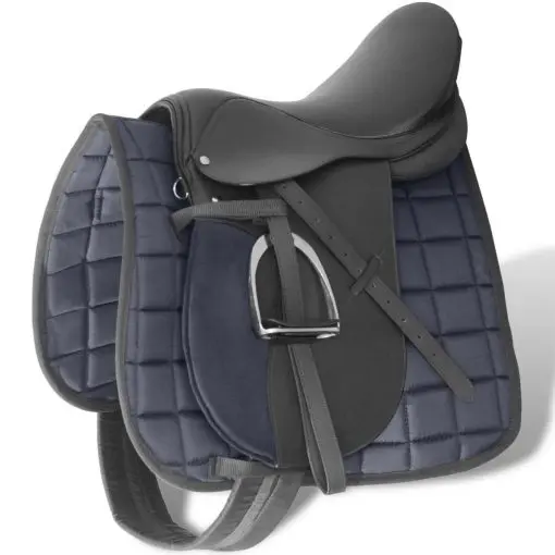 vidaXL Horse Riding Saddle Set 16″ Real Leather Black 14 cm 5-in-1