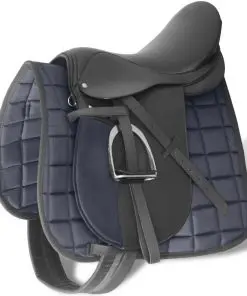 vidaXL Horse Riding Saddle Set 17.5″ Real leather Black 12 cm 5-in-1