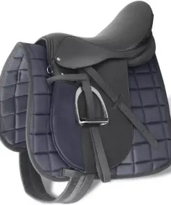 vidaXL Horse Riding Saddle Set 17.5″ Real Leather Black 18 cm 5-in-1