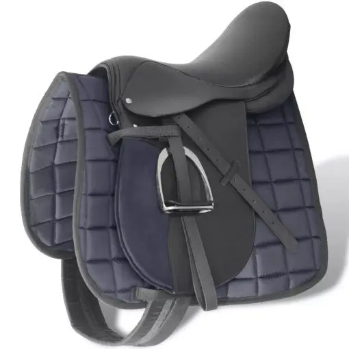vidaXL Horse Riding Saddle Set 17.5″ Real Leather Black 18 cm 5-in-1