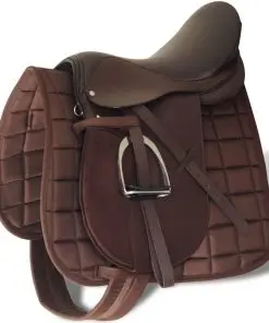 vidaXL Horse Riding Saddle Set 17,5″ Real Leather Brown 12 cm 5-in-1