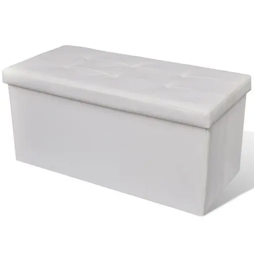 Long Foldable Storage Bench White