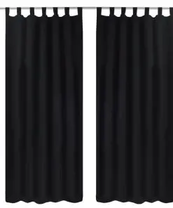 2 pcs Black Micro-Satin Curtains with Loops 140 x 175 cm