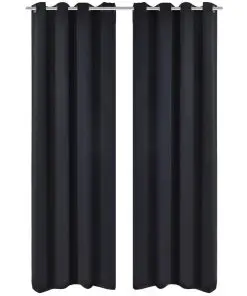 2 pcs Black Blackout Curtains with Metal Rings 135 x 245 cm
