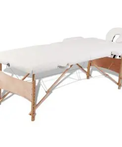Cream White Foldable Massage Table 2 Zones with Wooden Frame