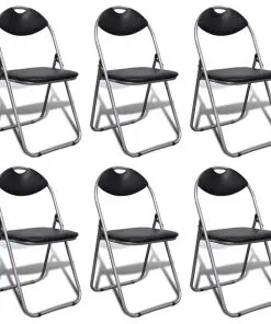 vidaXL Folding Dining Chairs 6 pcs Black Faux Leather and Steel