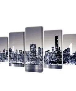 Canvas Wall Print Set Monochrome New York Skyline 100 x 50 cm