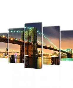 Canvas Wall Print Set Brooklyn Bridge 100 x 50 cm