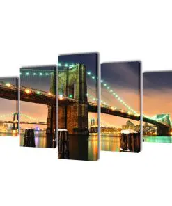 Canvas Wall Print Set Brooklyn Bridge 200 x 100 cm