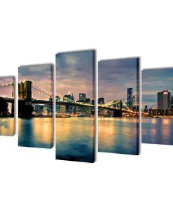 Canvas Wall Print Set Brooklyn Bridge River View 100 x 50 cm