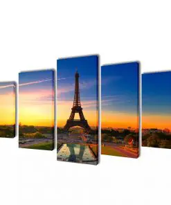 Canvas Wall Print Set Eiffel Tower 100 x 50 cm