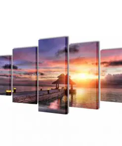 vidaXL Canvas Wall Print Set Beach with Pavilion 100 x 50 cm
