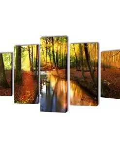 Canvas Wall Print Set Forest 100 x 50 cm