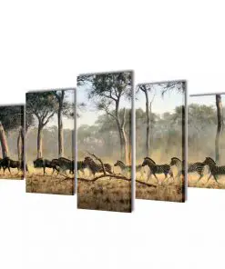 Canvas Wall Print Set Zebras 100 x 50 cm