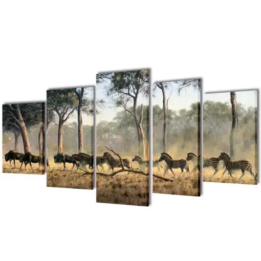 Canvas Wall Print Set Zebras 200 x 100 cm