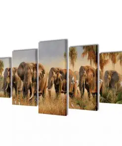 Canvas Wall Print Set Elephants 100 x 50 cm