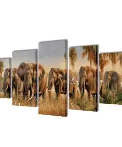 Canvas Wall Print Set Elephants 200 x 100 cm