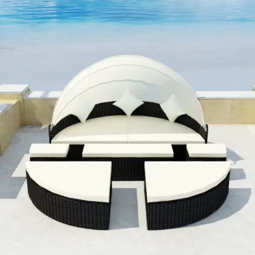 vidaXL Garden Bed with Canopy Black 186×226 cm Poly Rattan