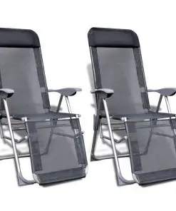 vidaXL Folding Garden Chairs 2 pcs Aluminium and Textilene Grey