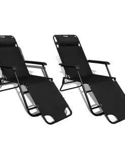 vidaXL Folding Sun Lounger 2 pcs with Footrests Steel Black