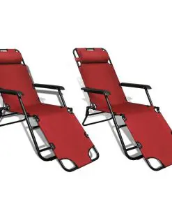 vidaXL Folding Sun Lounger 2 pcs with Footrests Steel Red