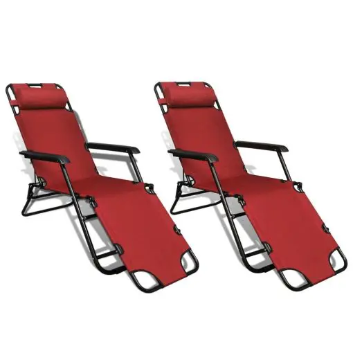 vidaXL Folding Sun Lounger 2 pcs with Footrests Steel Red