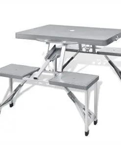 Foldable Camping Table Set with 4 Stools Aluminium Extra Light Grey