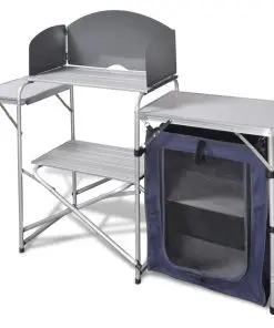 Foldable Camping Kitchen Unit with Windshield Aluminium