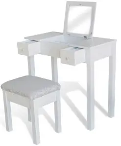 vidaXL Dressing Table with Stool and 1 Flip-up Mirror White