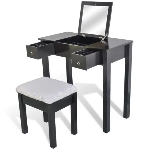 vidaXL Dressing Table with Stool and 1 Flip-up Mirror Black