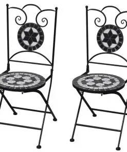 vidaXL Folding Bistro Chairs 2 pcs Ceramic Black and White