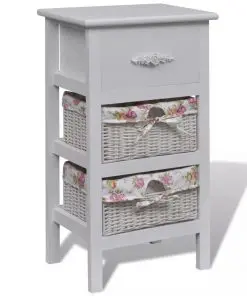 vidaXL Cabinet with 1 Drawer and 2 Baskets White Wood