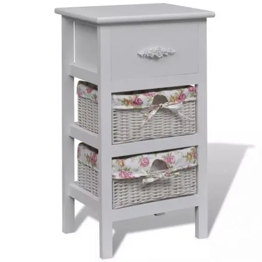 vidaXL Cabinet with 1 Drawer and 2 Baskets White Wood