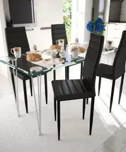 Dining Set Black Slim Line Chair 4 pcs with 1 Glass Table