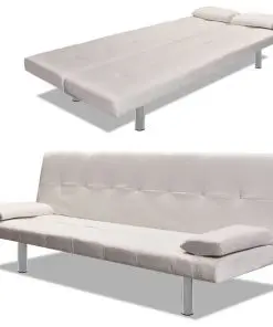 vidaXL Sofa Bed with Two Pillows Artificial Leather Adjustable Cream White