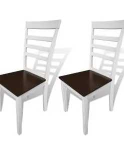 vidaXL Dining Chairs 2 pcs White and Brown Solid Wood and MDF