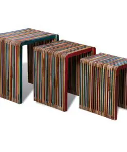 vidaXL Nesting Table Set 3 Pieces Colourful Reclaimed Teak