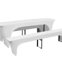 3 Slipcovers for Beer Table and Benches Stretch White 220 x 50 x 80 cm