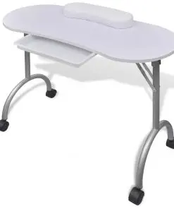 Folding Manicure Nail Table with Castors White