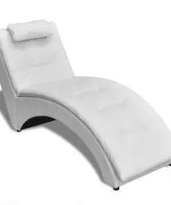 vidaXL Chaise Longue with Pillow White Faux Leather