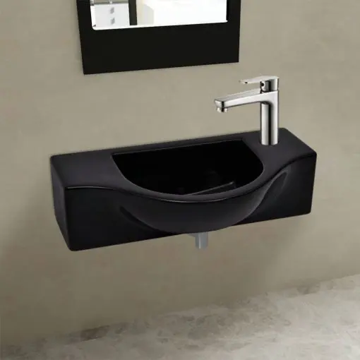 vidaXL Ceramic Bathroom Sink Basin with Faucet Hole Black