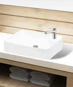 vidaXL Ceramic Bathroom Sink Basin with Faucet Hole White