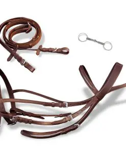vidaXL Leather Flash Bridle with Reins and Bit Brown Pony