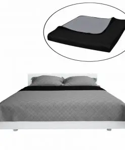 vidaXL Double-sided Quilted Bedspread Black/Grey 170 x 210 cm